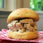 5 Ingredient Tarragon Lemon Chicken Salad Sandwiches are an easy delicious cold chicken sandwich perfect for a picnic or beach day! Refreshing lemon tarragon dressing!
