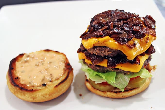 The burger that has become a legend, the In-N-Out Double Double - Animal Style, with a homemade fry sauce, caramelized onions and mustard grilled patty. dinnerthendessert.com