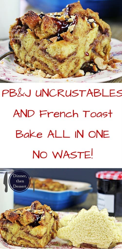 Peanut Butter and Jelly Uncrustables that you can make with your little ones using cookie cutters and instead of having leftover crusts that no one wants you bake it into a delicious Peanut Butter & Jelly French Toast Casserole! NO WASTE! It is a delicious brunch dish you can even serve company!
