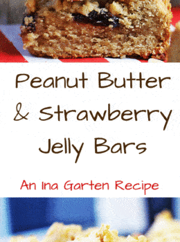 Peanut Butter & Strawberry Jelly Bars taste like a cross between a moist peanut butter cookie and a delicious PB&J sandwich. The top is crispy while the bottom layer stays cakey and fudgy! All the comfort of your favorite cookie and sandwich in one.