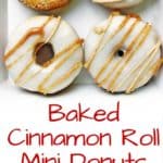 Delicious Cinnamon Roll Donuts that are baked and SO GOOD while staying healthy! Easy to make, adorable to serve and addicting to eat!