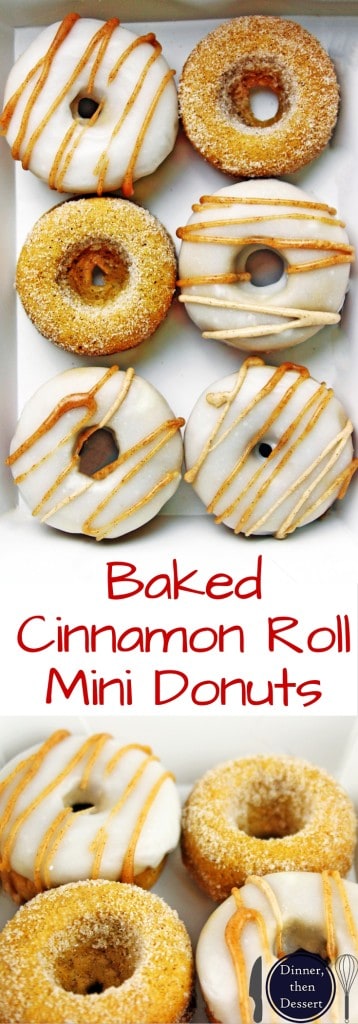 Delicious Cinnamon Roll Donuts that are baked and SO GOOD while staying healthy! Easy to make, adorable to serve and addicting to eat!