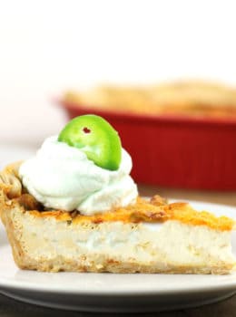 Jalapenos, Cheddar Cheese and Cream Cheese baked into a delicious pie crust. Your favorite Jalapeno Popper flavors in a quiche!