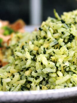 You'll feel like you've sat down to a meal in your favorite mexican restaurant with this slightly spicy Green Mexican Rice made with Cilantro, Jalapeno, Garlic, Spinach and chicken stock. 2 minutes in the extra prep added to your normal rice and you'll LOVE the added flavor!