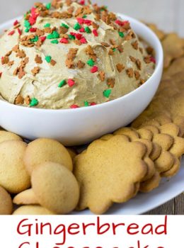 Creamy Gingerbread Cheesecake Dip perfect for a holiday crowd looking for a small bite instead of a heavy cheesecake! Perfect for a large crowd served with graham crackers or ginger snaps!