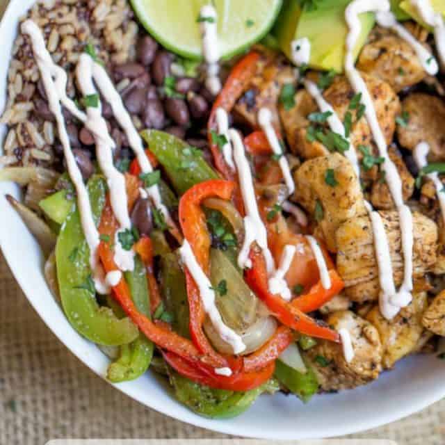 Easy Chicken Fajita Rice Bowls Dinner Then Dessert