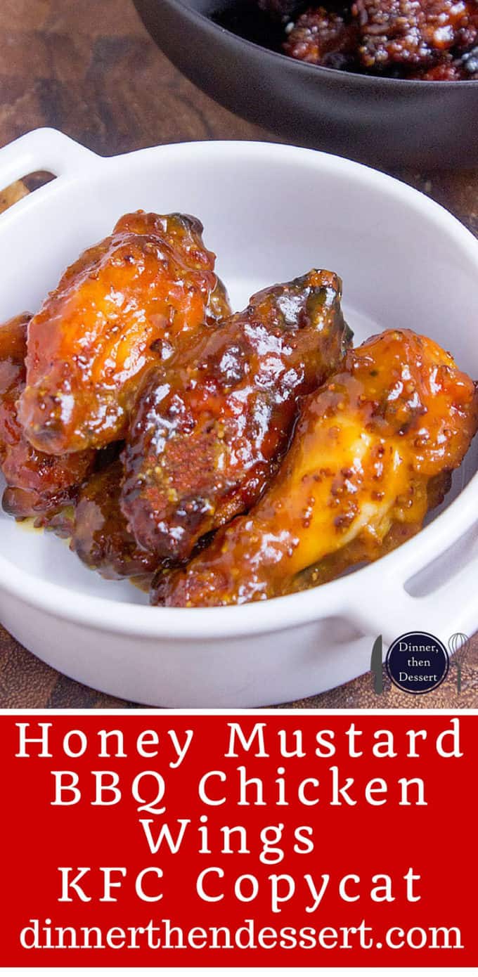 Tossed in a honey mustard and BBQ sauce, these chicken wings will be the hit of your game day party. dinnerthendessert.com