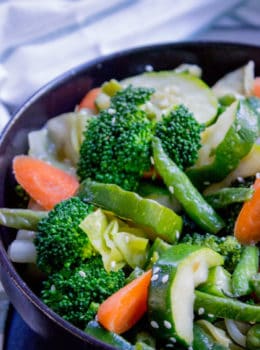 Panda Express Mixed Veggies is a mix of broccoli, zucchini, carrots, string beans and cabbage steamed in chicken stock for added flavor.