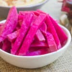 Pickled Turnips are the pickle of the Middle East, vinegary, a bit of heat and completely addicting and they are the perfect complement to your favorite gyro, falafel, roast chicken or kebab.