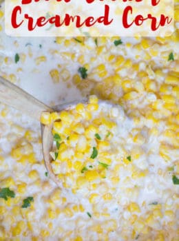 Slow Cooker Creamed Corn is super creamy, made with just a few ingredients and it won't take up any oven space or active cooking time when you're busy preparing for the holidays! dinnerthendessert.com