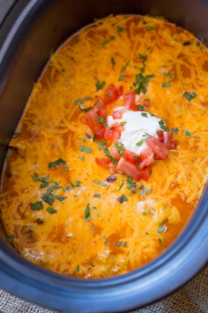 Slow Cooker Chicken Enchilada Dip takes just five minutes of prep with raw chicken, enchilada sauce and veggies topped with a bunch of deliciously melty cheddar cheese.Slow Cooker Chicken Enchilada Dip takes just five minutes of prep with raw chicken, enchilada sauce and veggies topped with a bunch of deliciously melty cheddar cheese.