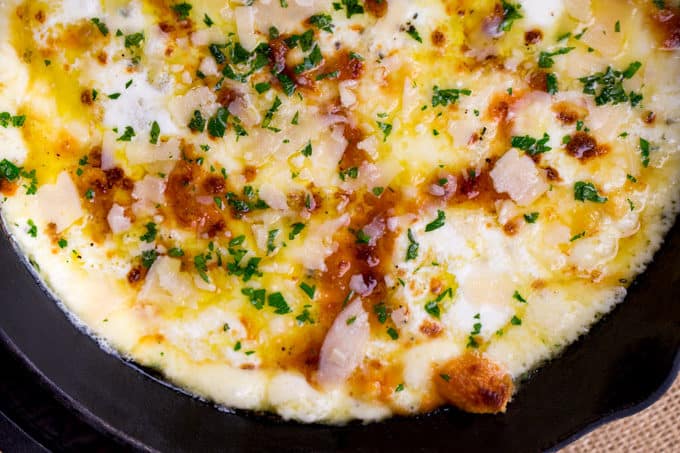 Baked Fontina Cheese Dip inspired by Ina Garten with garlic and thyme amped up with the addition of fresh mozzarella and Parmesan is the perfect appetizer.