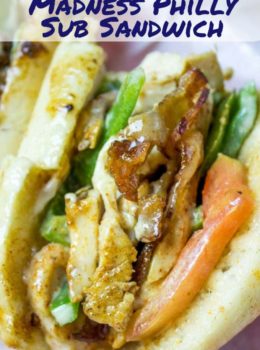 Chicken Madness Philly Sub Sandwiches are a Georgetown University tradition and an amazing alternative to your classic Philly cheesesteak sandwich with peppers, onions, bacon, garlic and hot peppers.