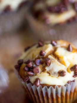Chocolate Chip Pumpkin Cream Cheese Muffins are the perfect coffee shop or bakery style treat you'll love all year round full tangy, sweet and warm flavors.