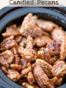 Slow Cooker Candied Cinnamon Pecans are a total breeze to make and will leave your house smelling absolutely delicious! Plus they double as amazing holiday gifts you can make in bulk!