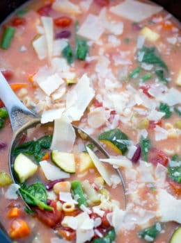 Slow Cooker Creamy Minestrone Soup is the perfect warm you up meal you'll enjoy through the winter months that is healthy and hearty and made with no cream!