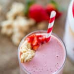 Strawberry Shortcake Smoothie made with Burt’s Bees Vanilla Protein Shake powder makes the most amazing cake-y healthy smoothie you'll want to help shake up healthier eating.