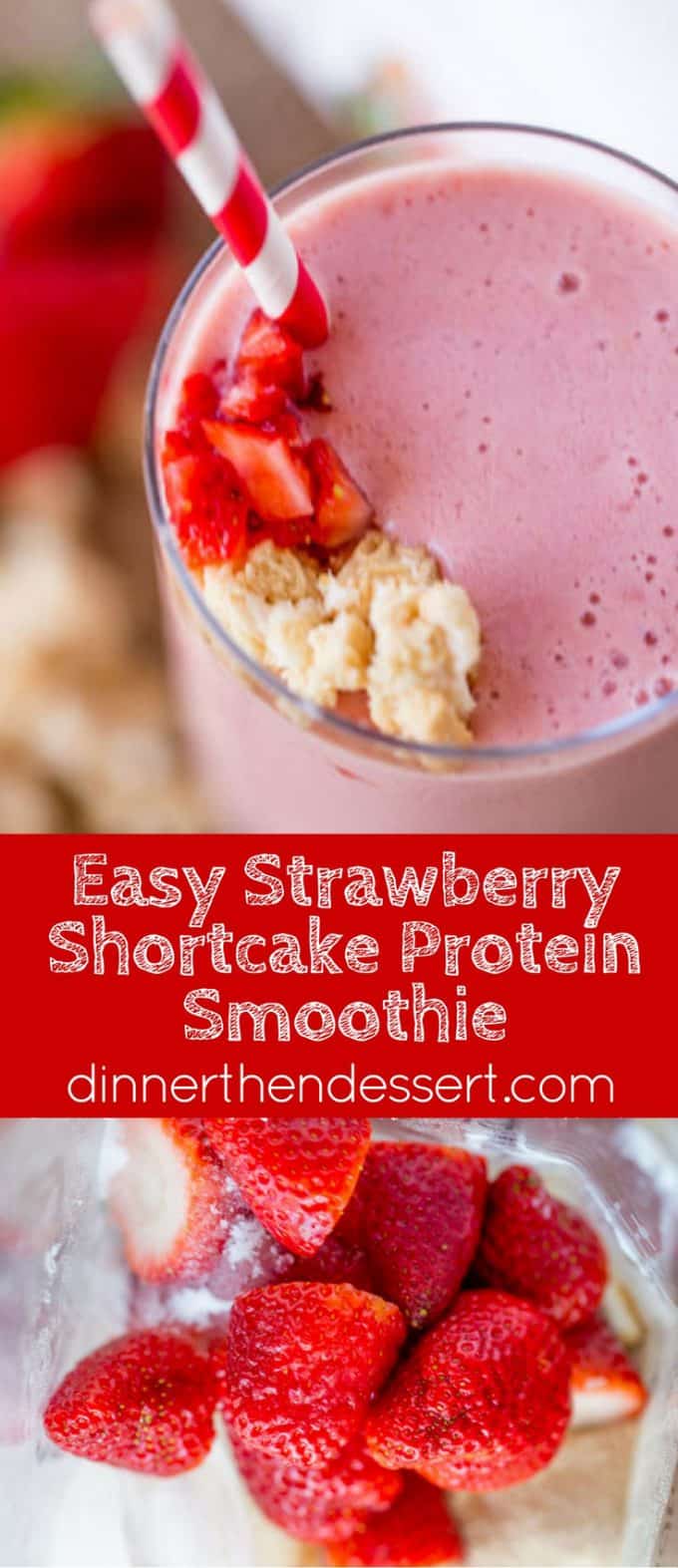 Strawberry Shortcake Smoothie made with Burt’s Bees Vanilla Protein Shake powder makes the most amazing cake-y healthy smoothie you'll want to help shake up healthier eating. 