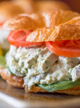Creamy Lemon Basil Chicken Salad is the perfect lunch dish and takes just a few minutes in the food processor and some pre-cooked chicken.