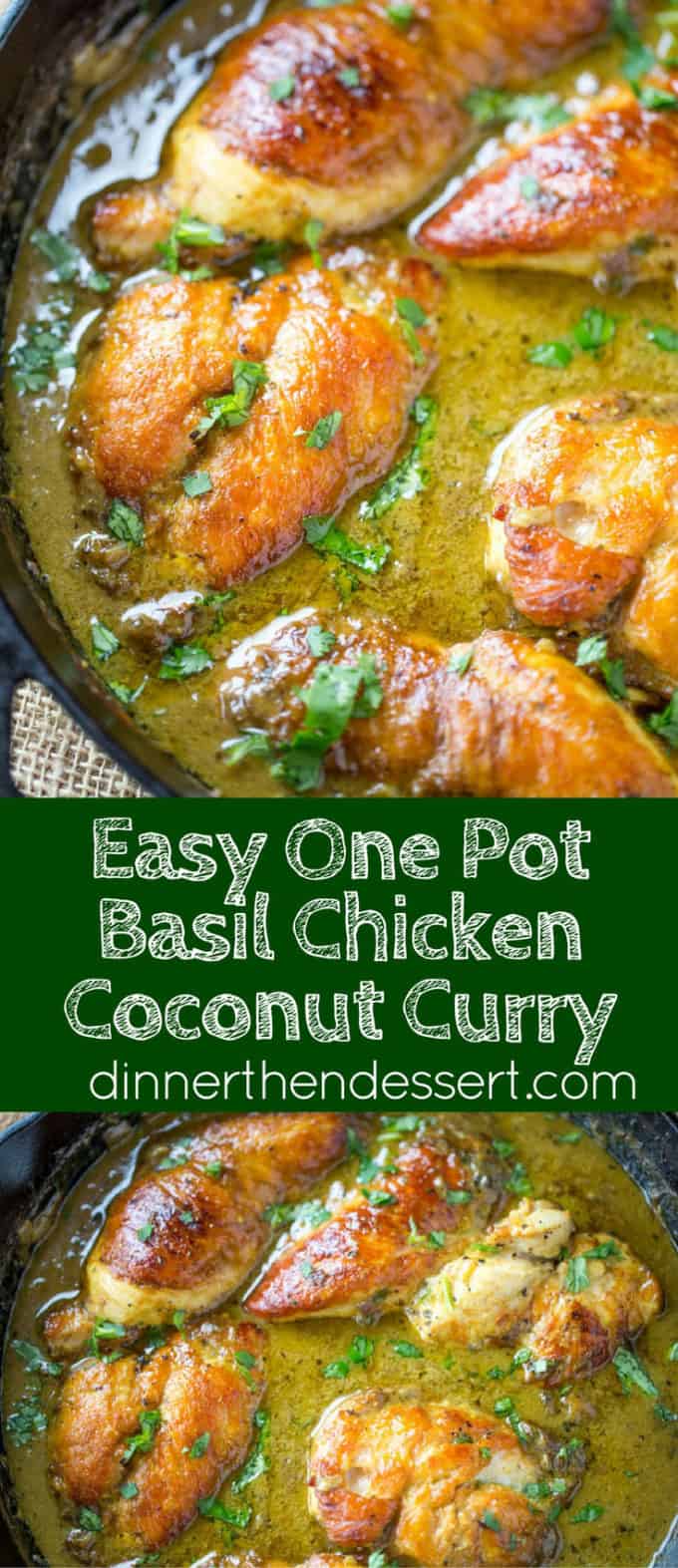 One Pot Basil Chicken Coconut Curry is a mild flavored curry with a bit of a kick from jalapenos that even curry haters with love and it's a breeze to make in one pot!