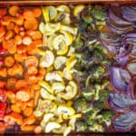 Rainbow Roasted Vegetables are the perfect way to enjoy eating healthy, colorful vegetables for adults and kids! Makes a perfect side for quick meals or dinner parties where you want to impress!