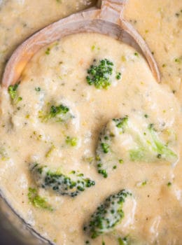 Slow Cooker Broccoli Cheddar Cheese Soup is the perfect soup for this cold wintery weather that even your kids will love and it takes just a few minutes of prep.