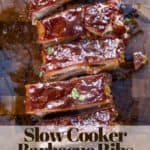 Slow Cooker Barbecue Ribs that are fall off the bone tender made with a homemade rub and easy tangy bbq sauce. These are perfect for your summer barbecues!