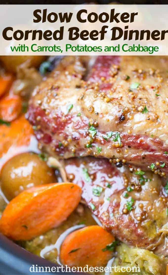 Slow Cooker Corned Beef Dinner all made in one pot with cabbage, potatoes, and carrots for the perfect easy St. Patrick's Day dinner!