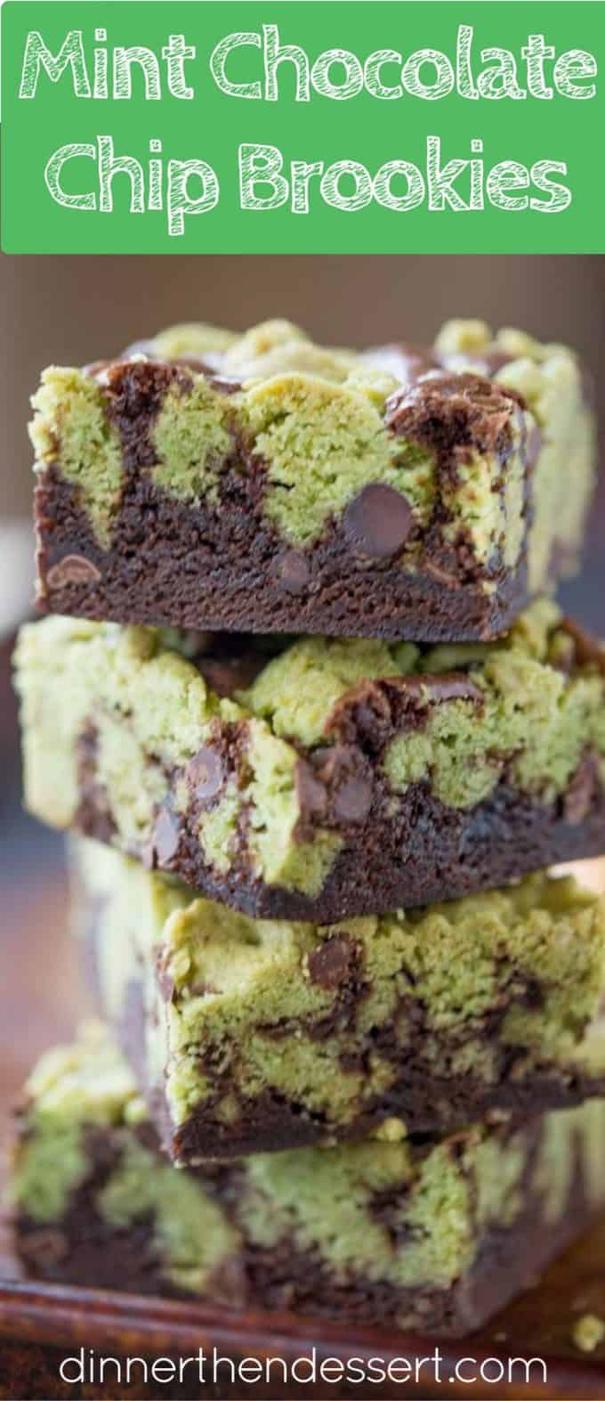 Mint Chocolate Chip Brookies are a delicious combination of mint chocolate chip cookies and rich dark chocolate brownies that tastes like your favorite thin mint cookies.