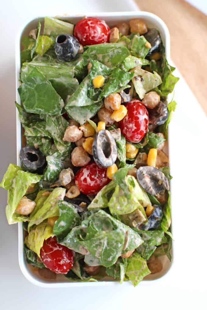 Chickpea Tex Mex Salad packed for a healthy lunch.