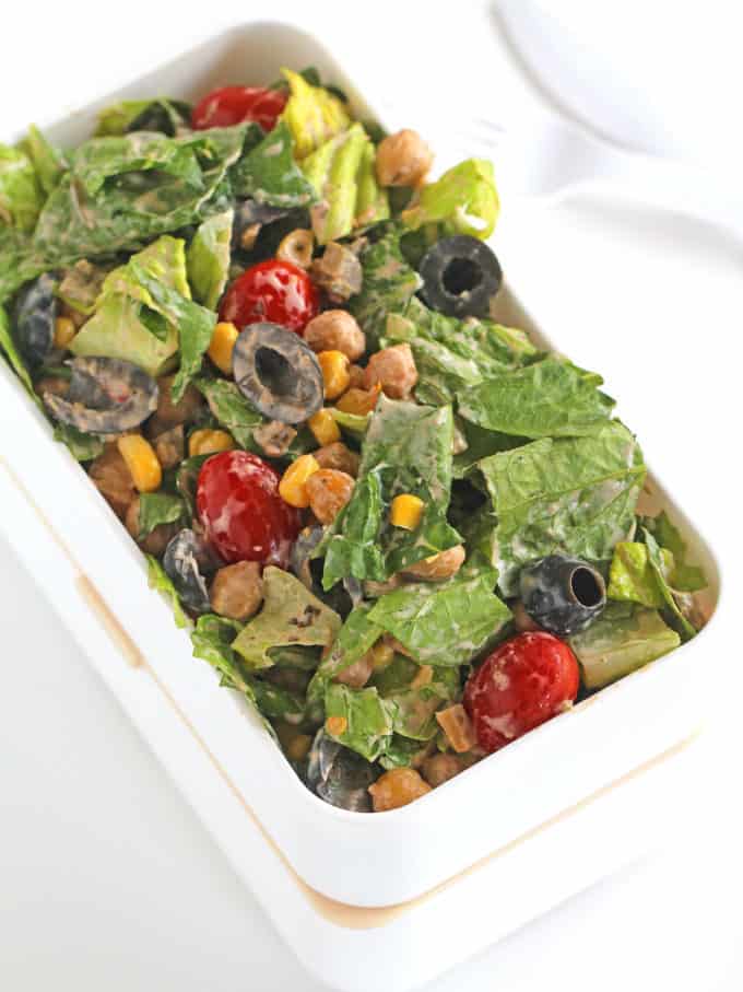 Chickpea Tex Mex Salad served in a lunchbox for the perfect easy healthy lunch.