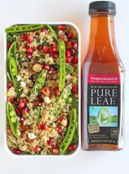 Pomegranate Quinoa Salad with Tea Vinaigrette with crunchy hazelnuts, creamy goat cheese and fluffy quinoa is a delicious and healthy lunch option you'll love.