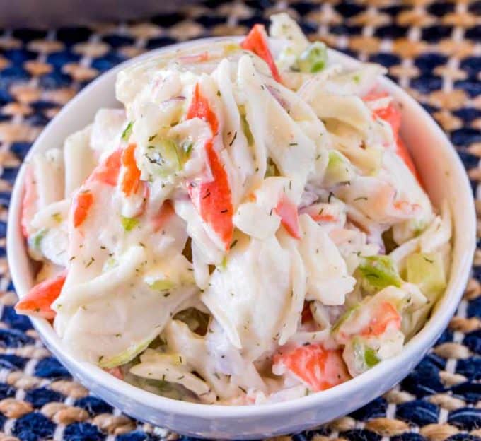 Crab Salad with celery and mayonnaise in a serving bowl