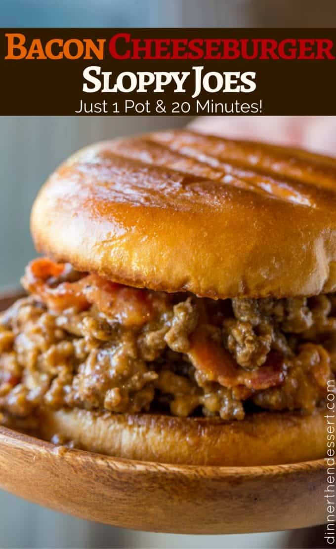Bacon Cheeseburger Sloppy Joes with ground beef, tomato gravy, cheddar cheese and crisp bacon is the ultimate bacon cheeseburger indulgence!Â 