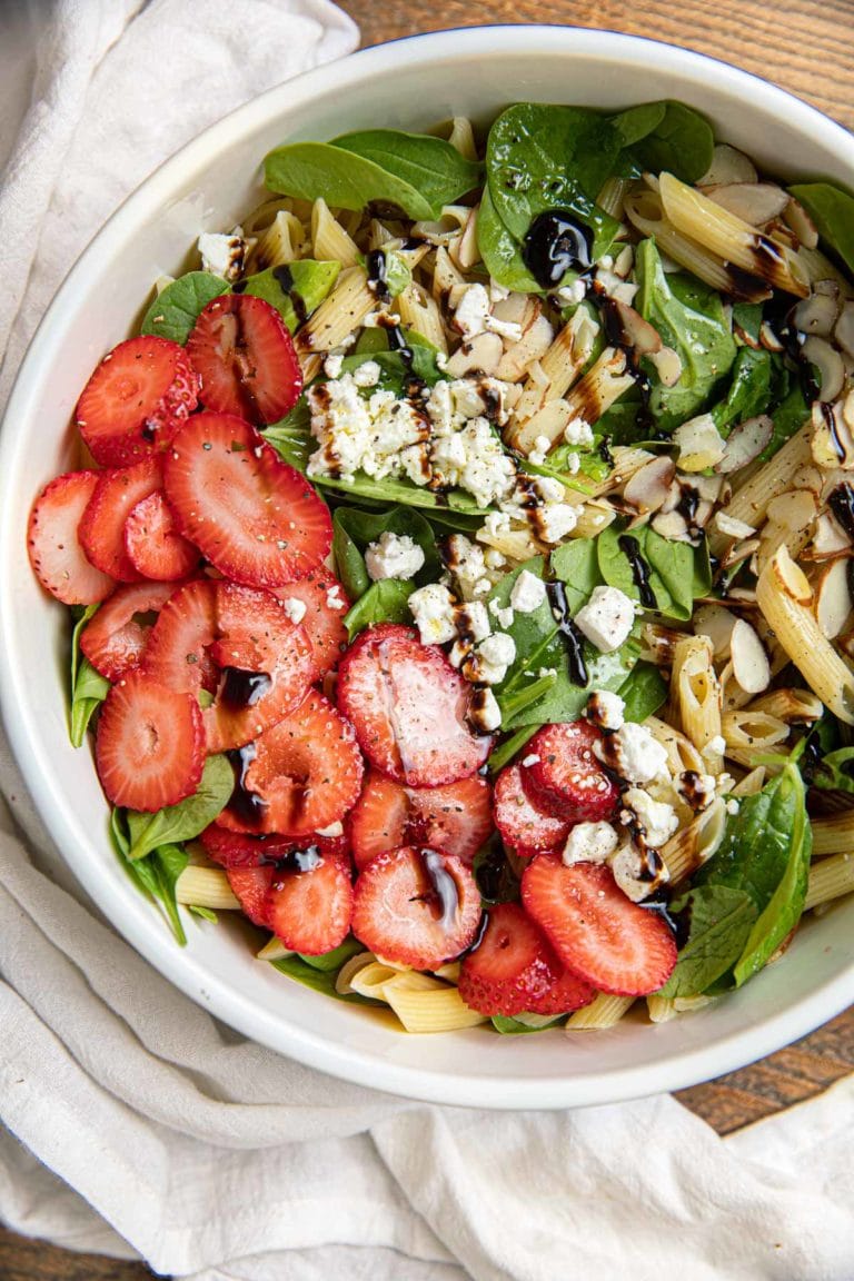 Strawberry Spinach Pasta Salad W Feta Almonds Dinner Then Dessert