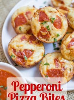 Pepperoni Pizza Bites are a cross between a bagel bite and a pizza muffin and they're ready to bake in just a few minutes.