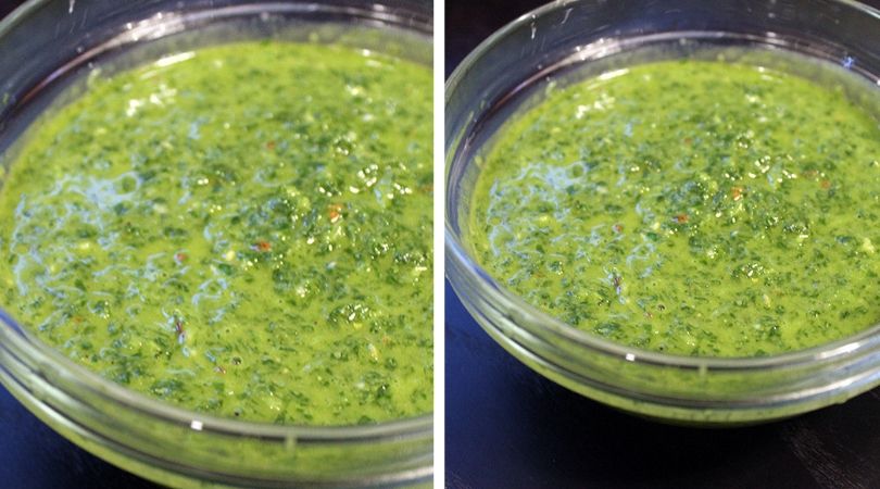collage of clear bowls of Chimichurri