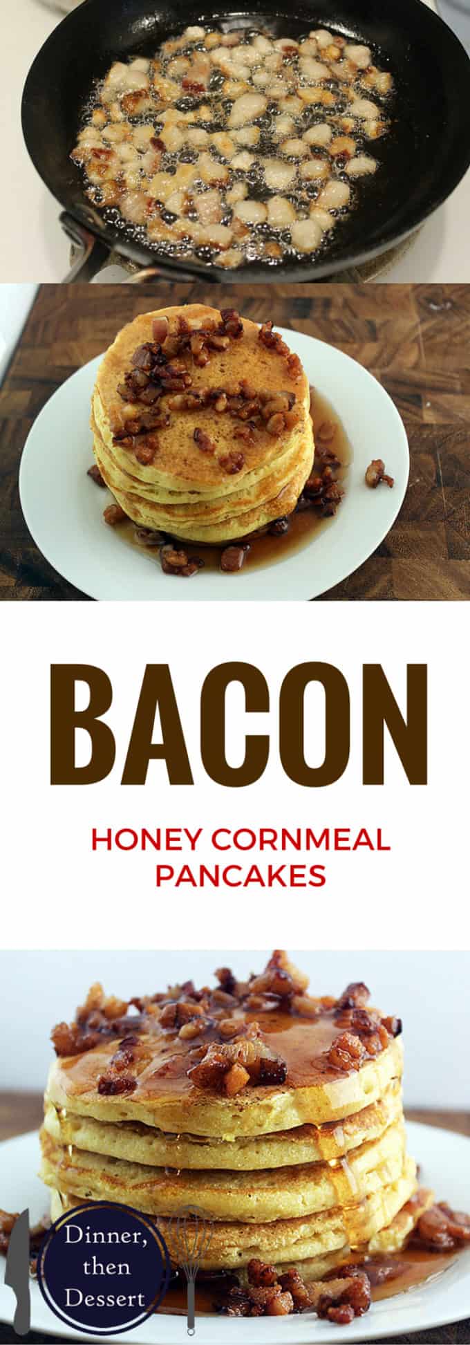 A sweet and savory pancake topped with crispy bacon. They taste like the softest, fluffiest cornbread you've ever had.