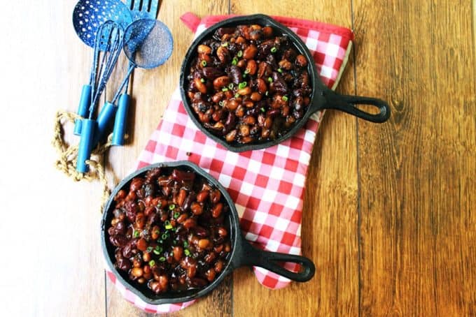 two pans of beans shown from above