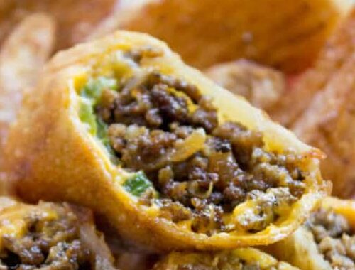 sliced Cheesesteak Egg Rolls in plate