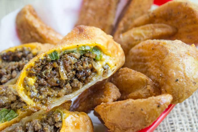 sliced Cheesesteak Egg Rolls