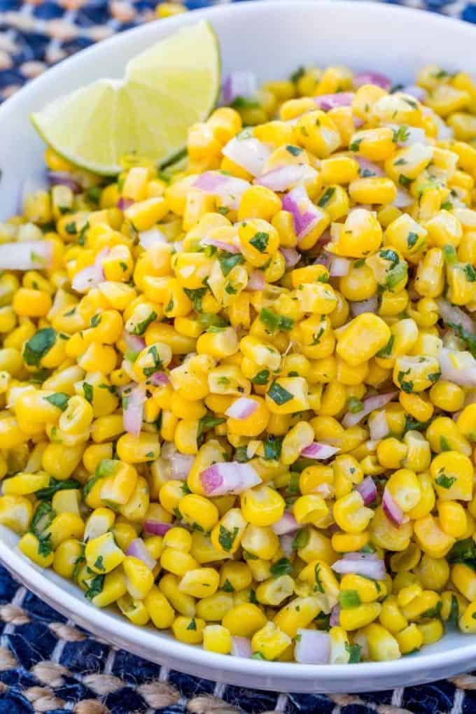 A delicious fresh, bright corn salad just like the salsa served up at Chipotle.