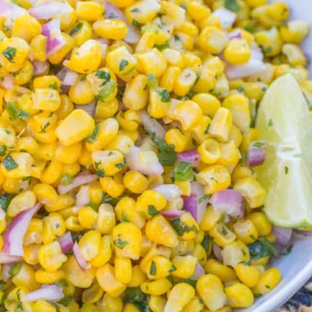A delicious fresh, bright corn salad just like the salsa served up at Chipotle.