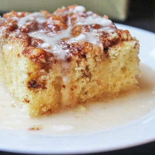 Square crop photo of cinnamon roll coffee cake