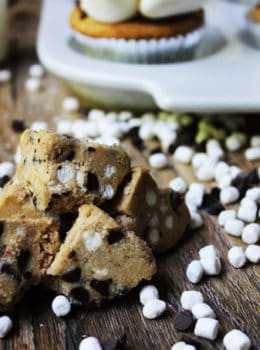 Safe to eat, Eggless S'mores Cookie Dough is a great snack or topping in things like ice cream, baked into cupcakes, or oatmeal. Made with graham cracker crumbs, chocolate chips and mini cereal marshmallows!