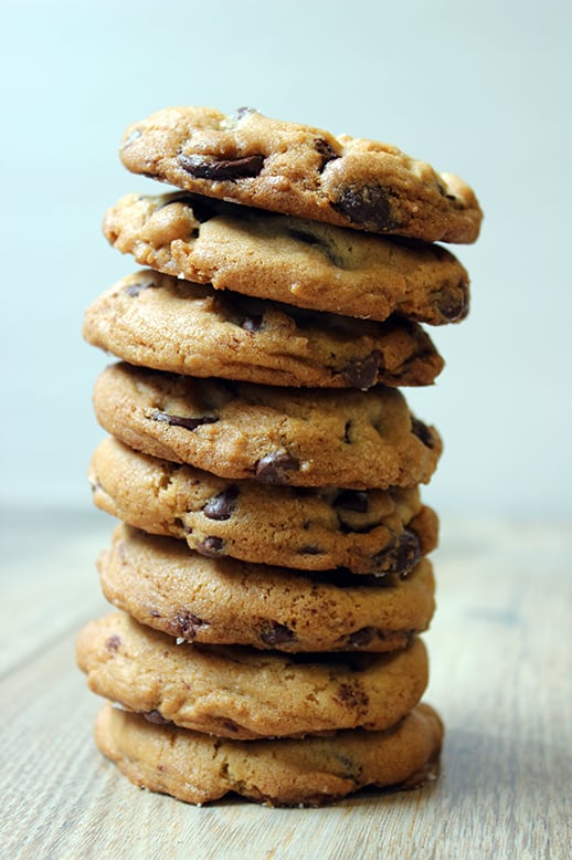 Jacques Torres Chocolate Chip Cookies in a stack