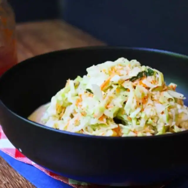 Bowl of prepared coleslaw