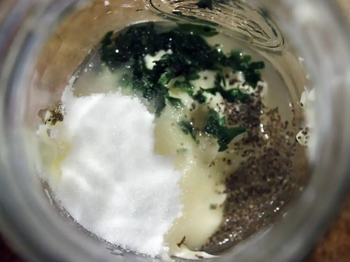coleslaw dressing ingredients in a bowl
