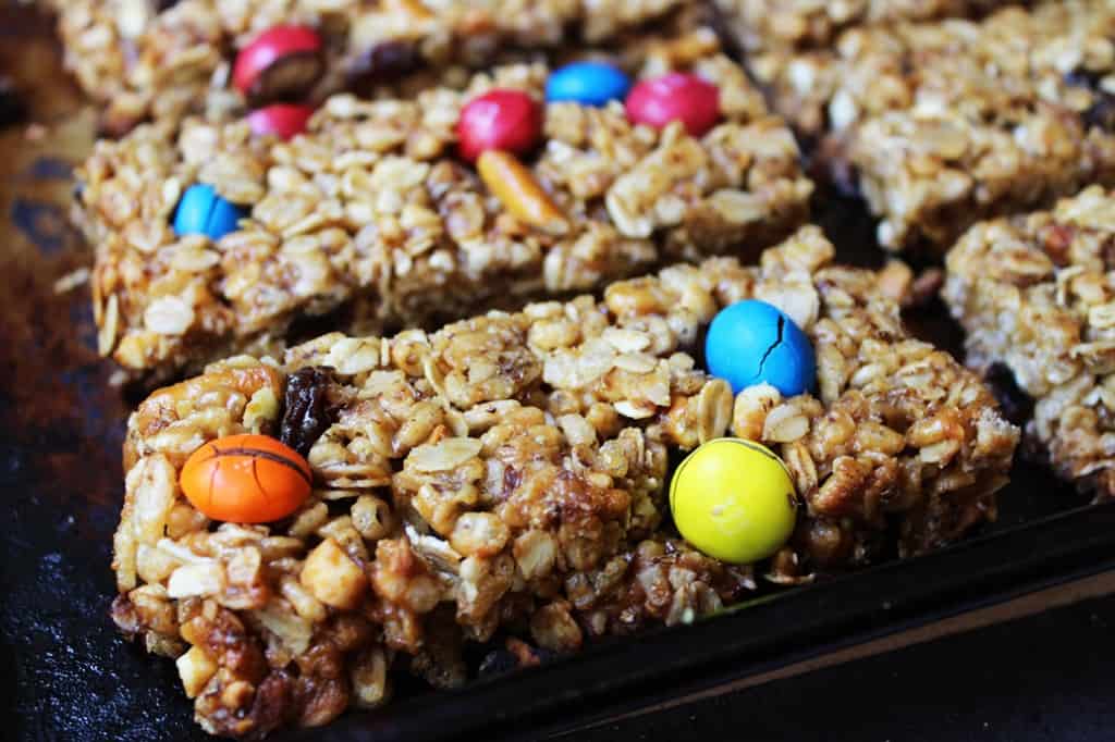 Crispy & Chewy Trail Mix Granola bars have all the same flavors of your favorite trail mix and are a perfect snack or meal substitute in a pinch.