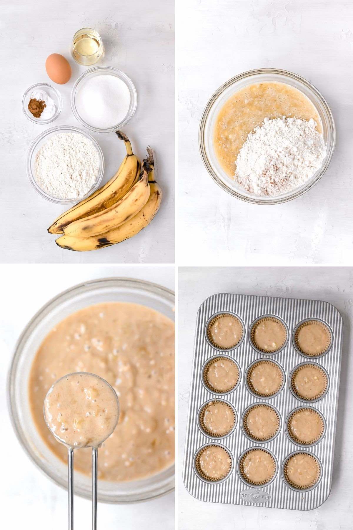 Banana Crumb Muffins collage of prep steps